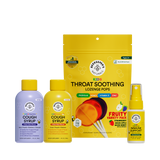 Collection of Beekeeper's Naturals health products including cough syrup, lozenge pops, and immune support spray on a white background.