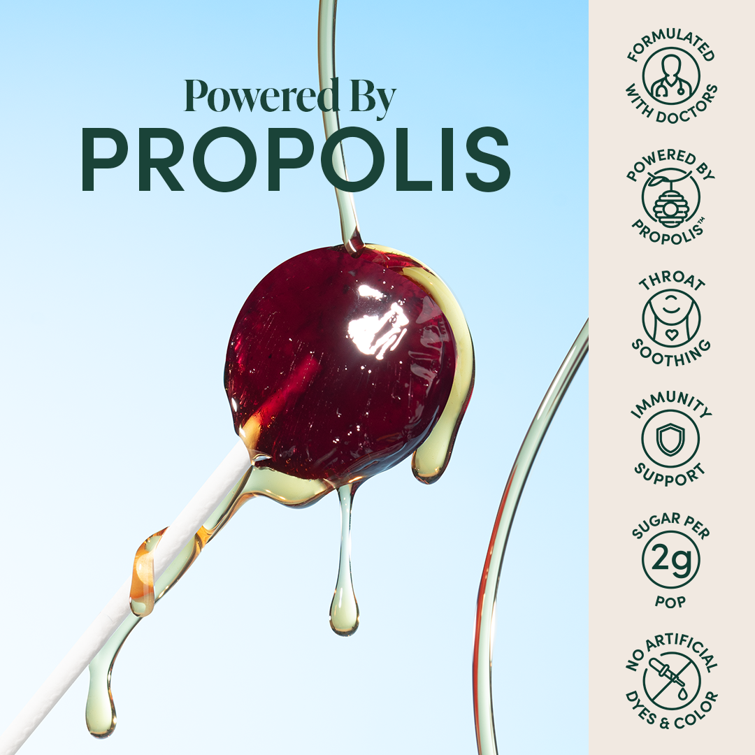 Kid's elderberry lollipop with propolis, formulated with doctors, soothing throat, immunity support, 2g sugar, no artificial