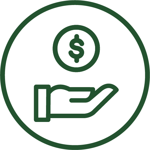 Icon that symbolizes giving a donation. Hand with money symbol over it