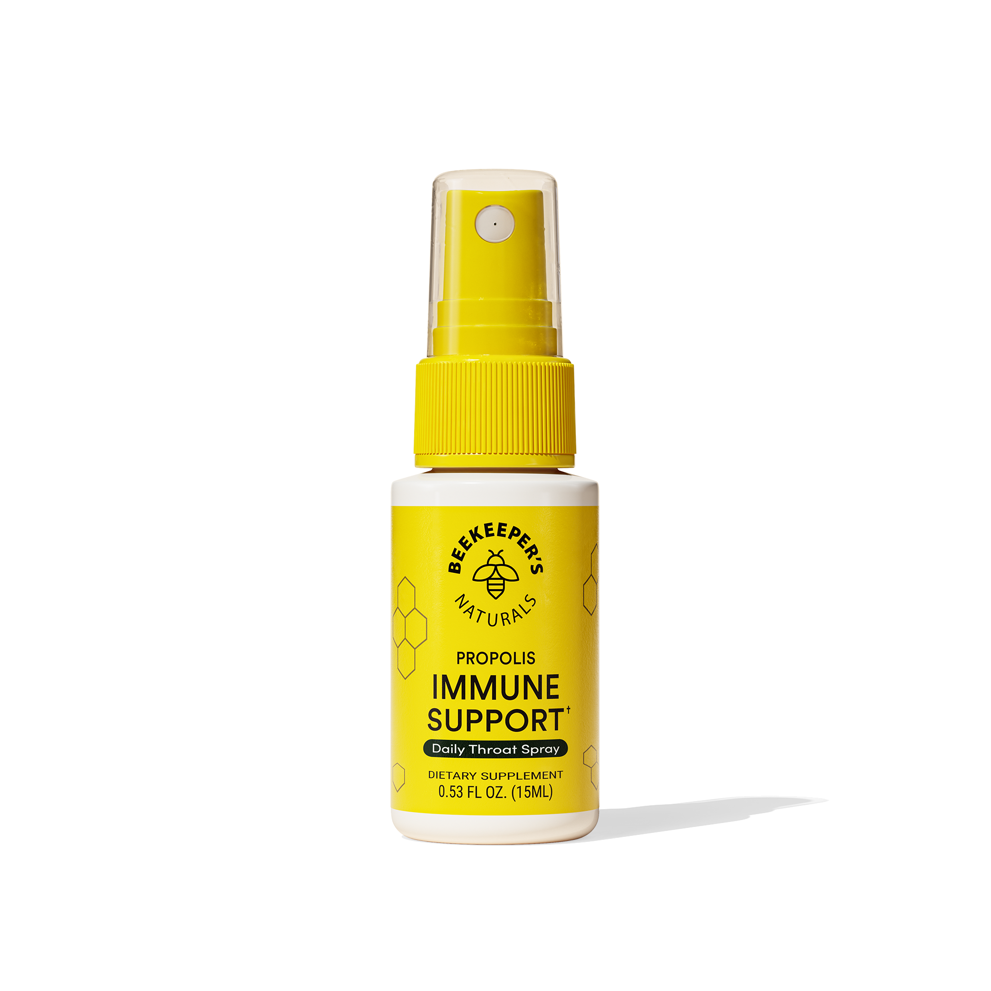 Travel size propolis throat spray for immune support. Natural dietary supplement for daily use.