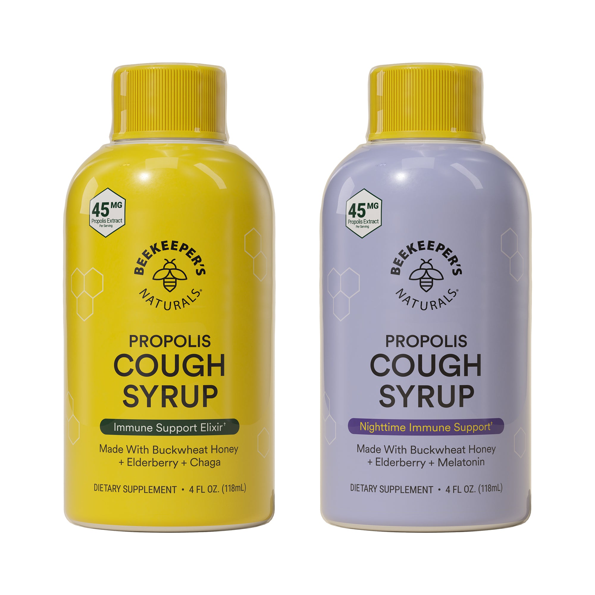 Adult Cough Syrup Bundle: Daytime and nighttime propolis cough syrups for immune support and soothing relief.