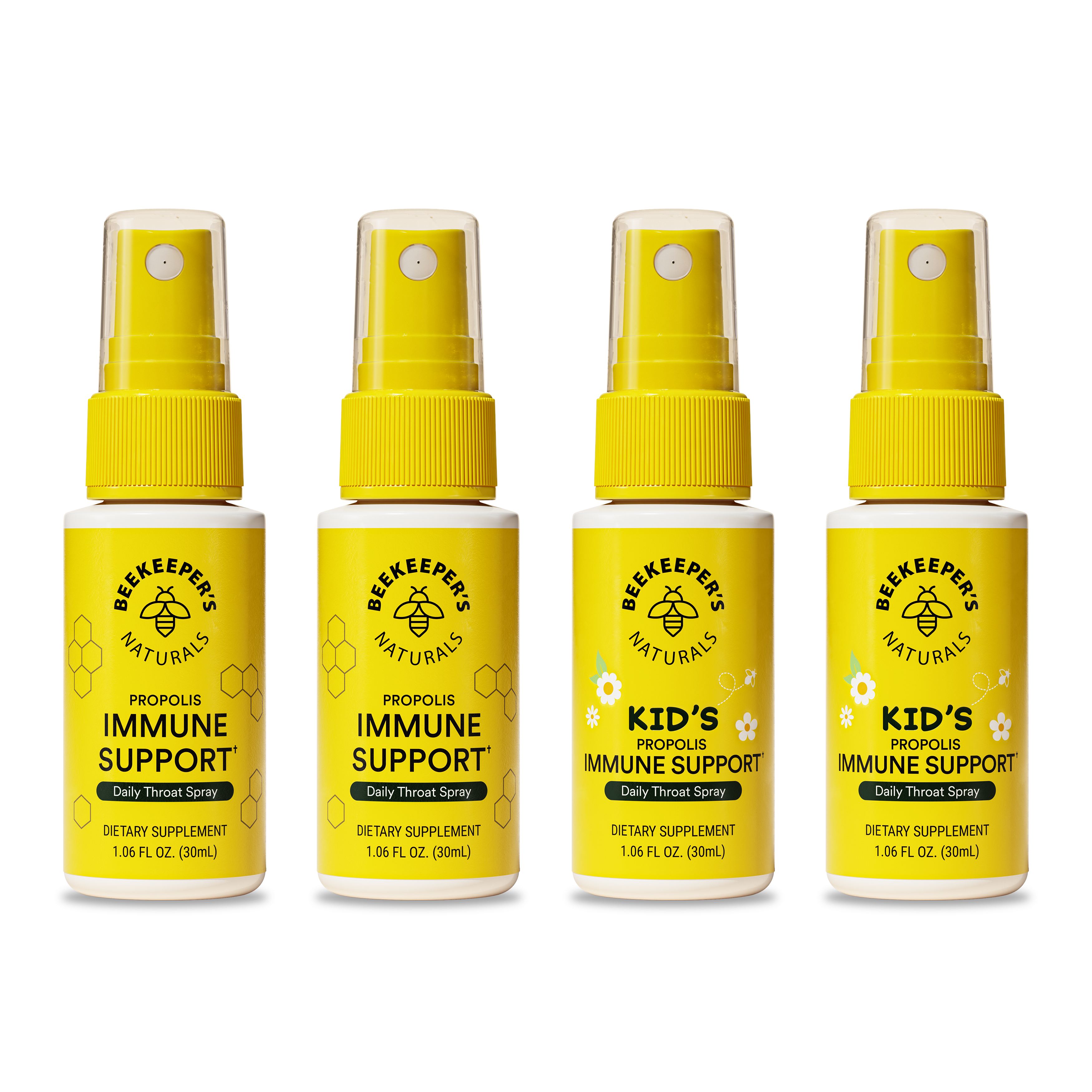 Beekeeper's Naturals Family Defense Pack featuring Propolis Immune Support and Kid's Propolis throat sprays. Dietary