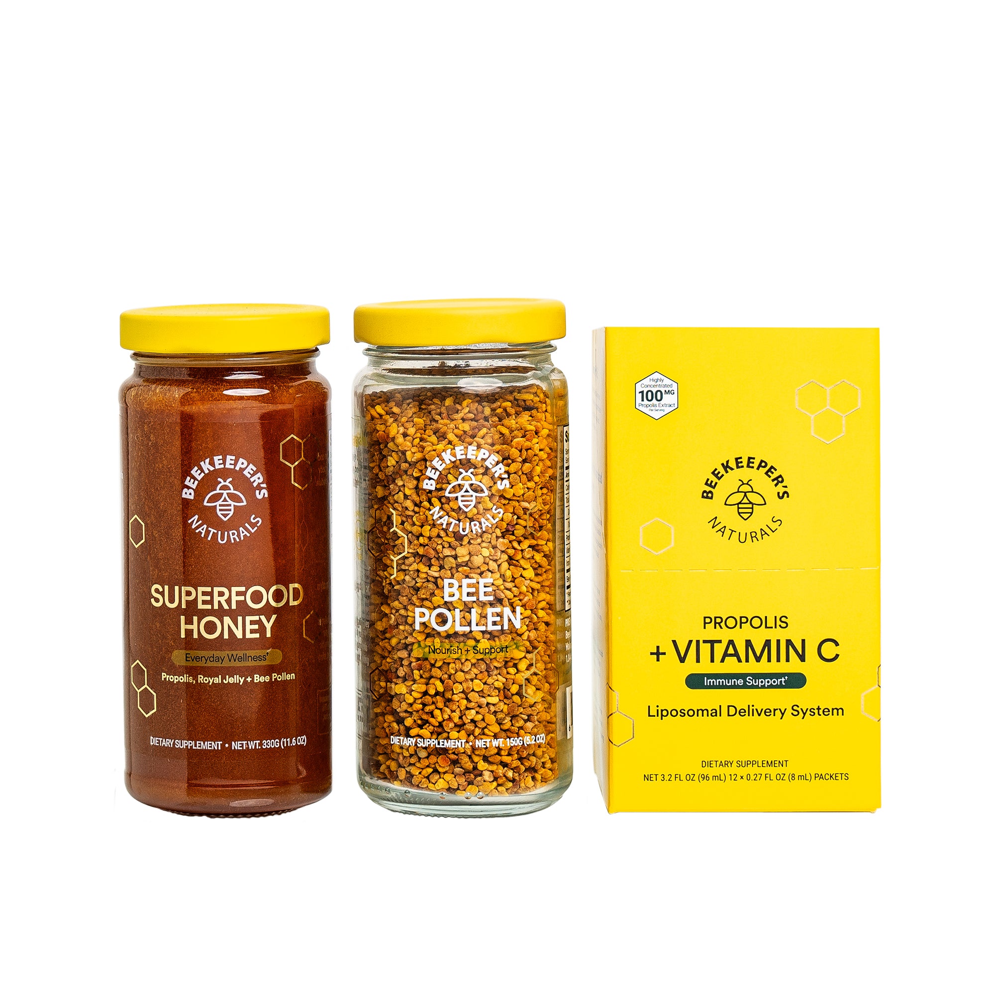 Beekeeper's Naturals Endurance + Recovery Kit, featuring superfood honey, bee pollen, and propolis + vitamin C for immune
