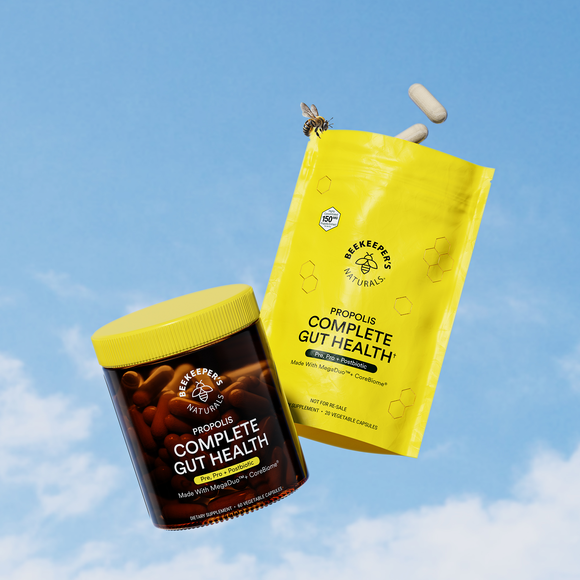 Beekeeper's Naturals Complete Gut Health supplements. Pre, Pro, & Postbiotic blend with MegaDuo and CoreBiome for digestive