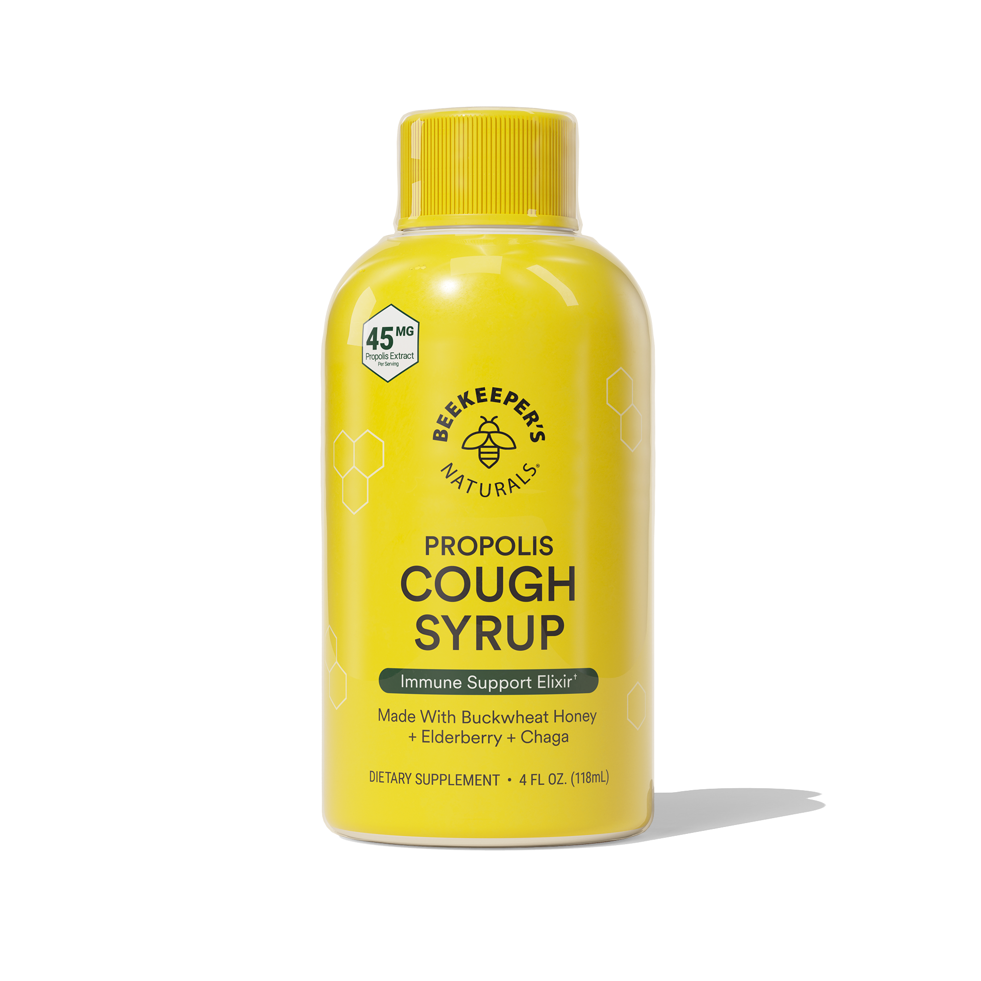 Daytime Propolis Cough Syrup, 4 fl oz bottle, with 45mg of propolis extract, buckwheat honey, elderberry, and chaga.