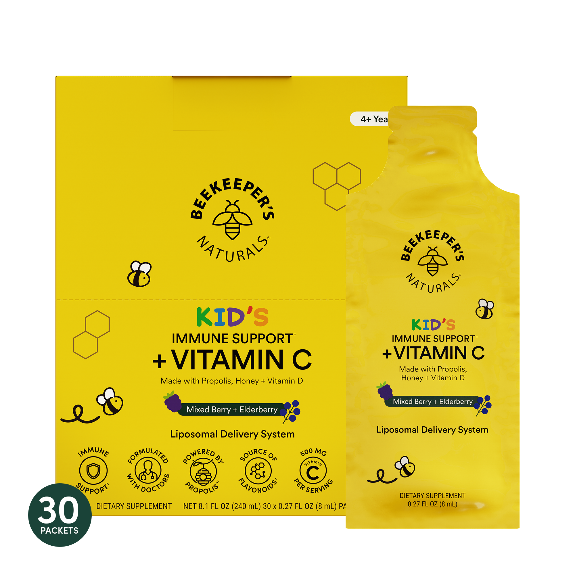 Kid's Immune Support + Vitamin C Product Packaging. Front of pack view