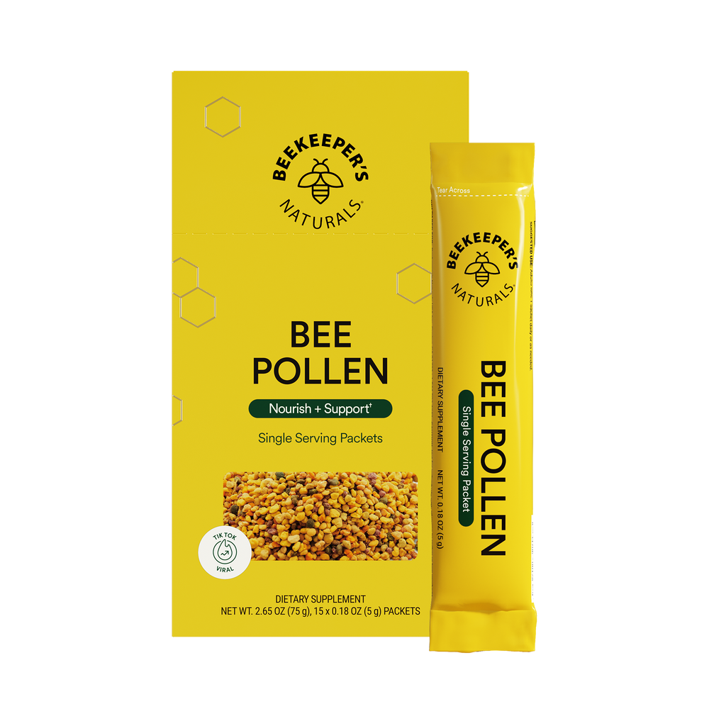 Beekeeper's Naturals Bee Pollen Packets. Single-serving packets for nourishment & support. TikTok Viral. Net WT 2.65 OZ