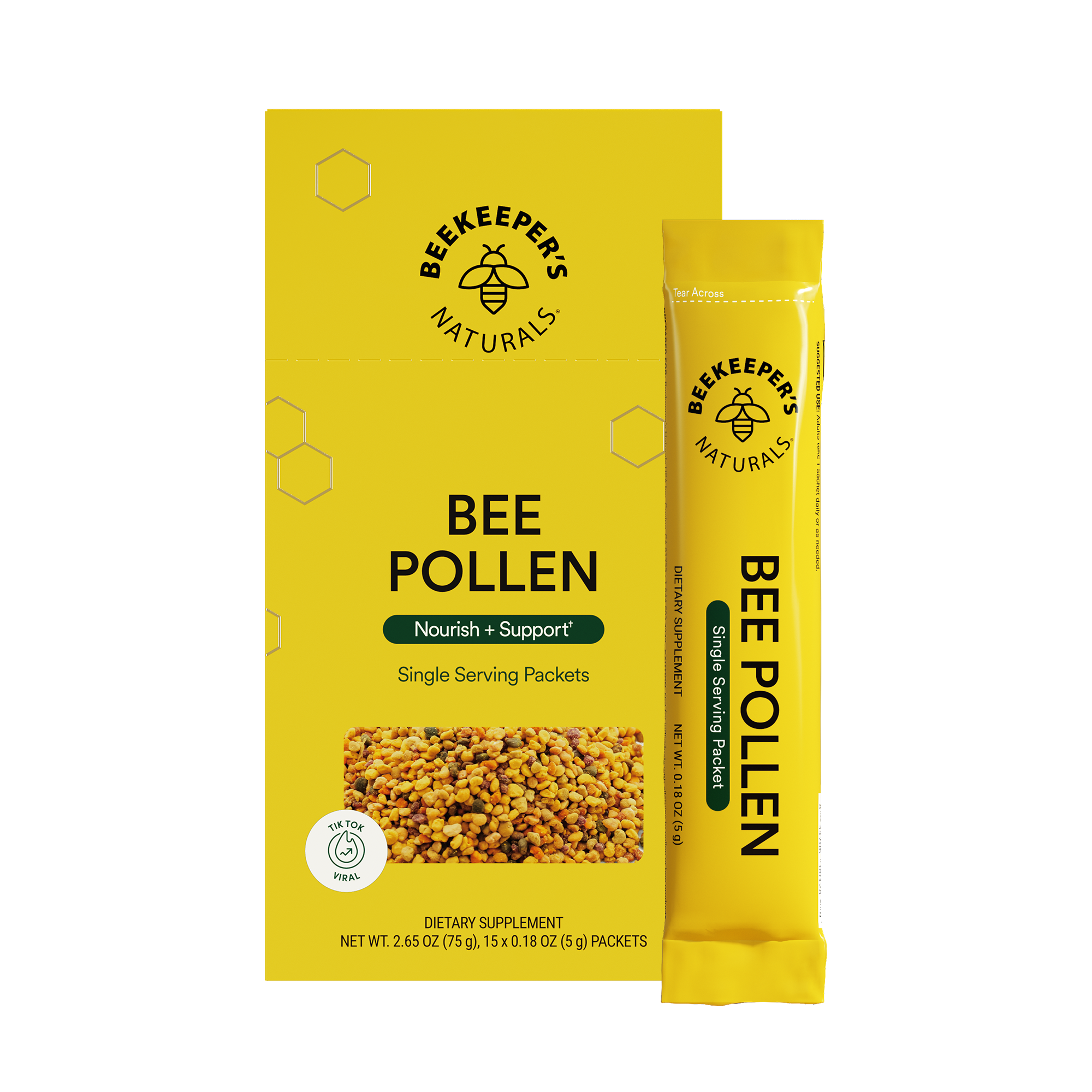 Beekeeper's Naturals Bee Pollen Packets. Single-serving packets for nourishment & support. TikTok Viral. Net WT 2.65 OZ
