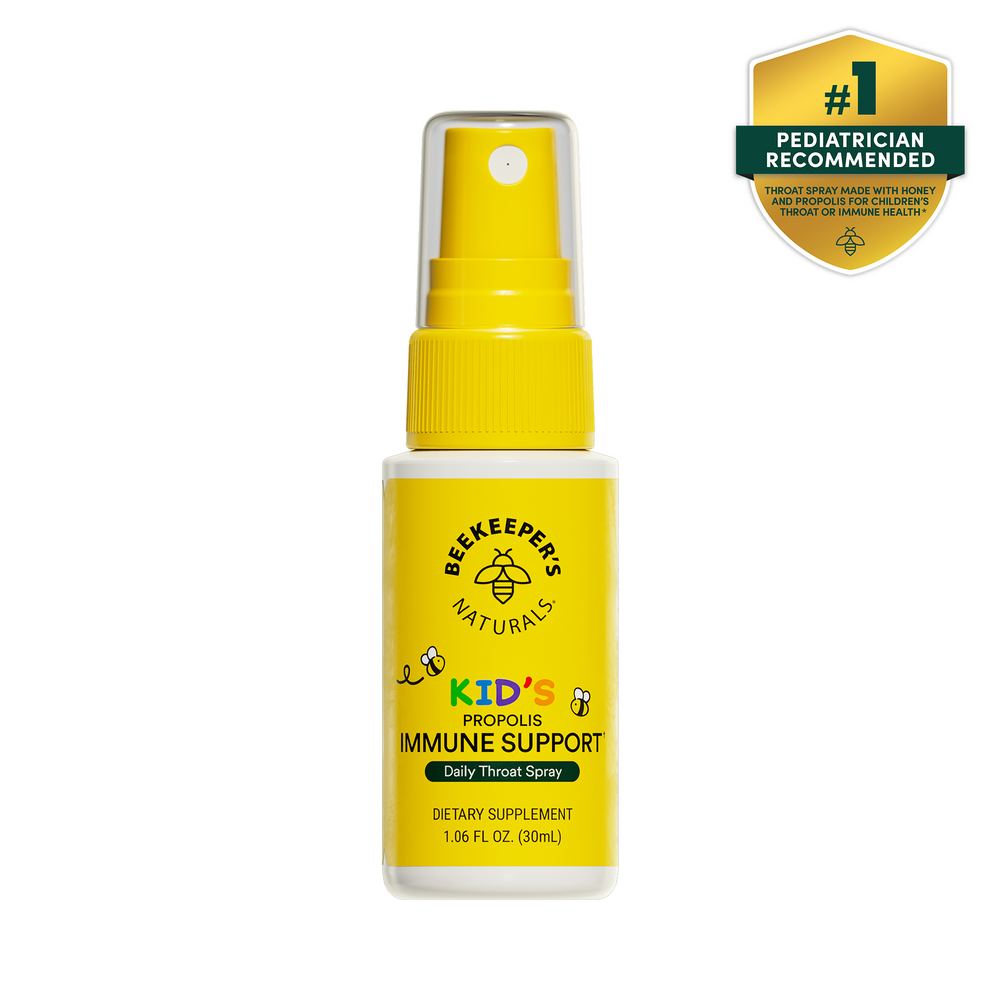 Yellow spray bottle with 'Beekeeper's Naturals' label on a white background