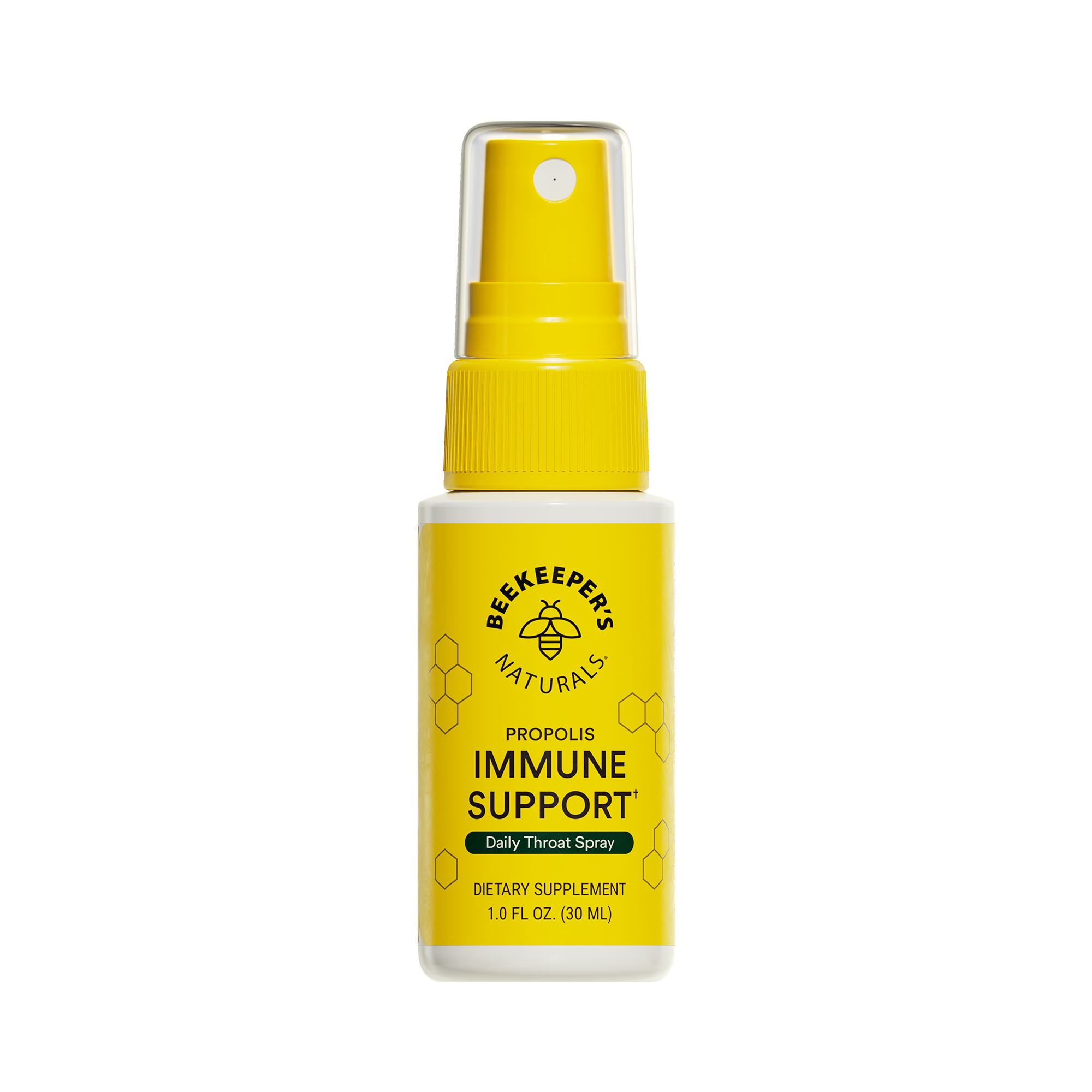 Beekeeper's Naturals Propolis Throat Spray for immune support, featuring the bee logo & product name.