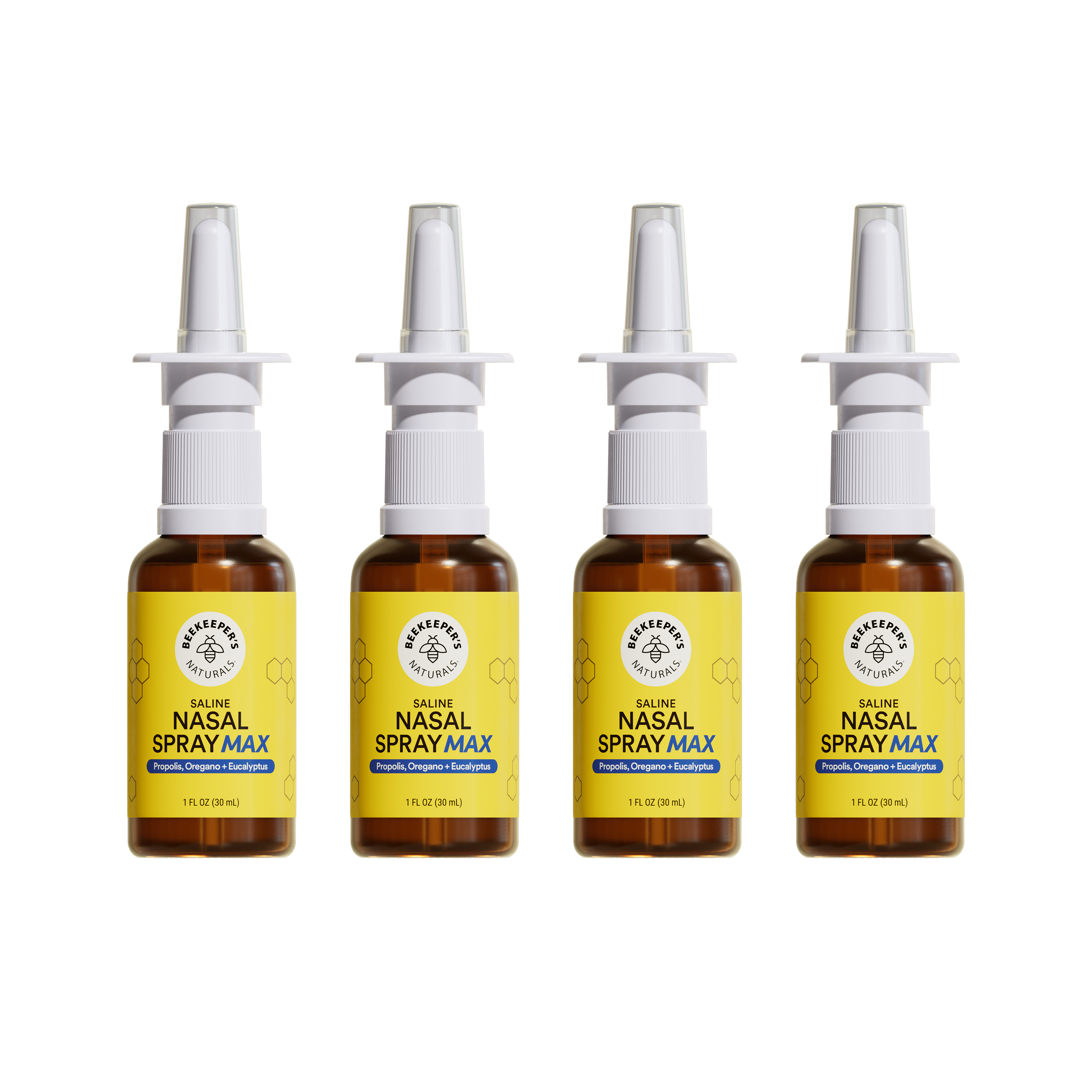 Four bottles of Nasal Spray Max on a white background