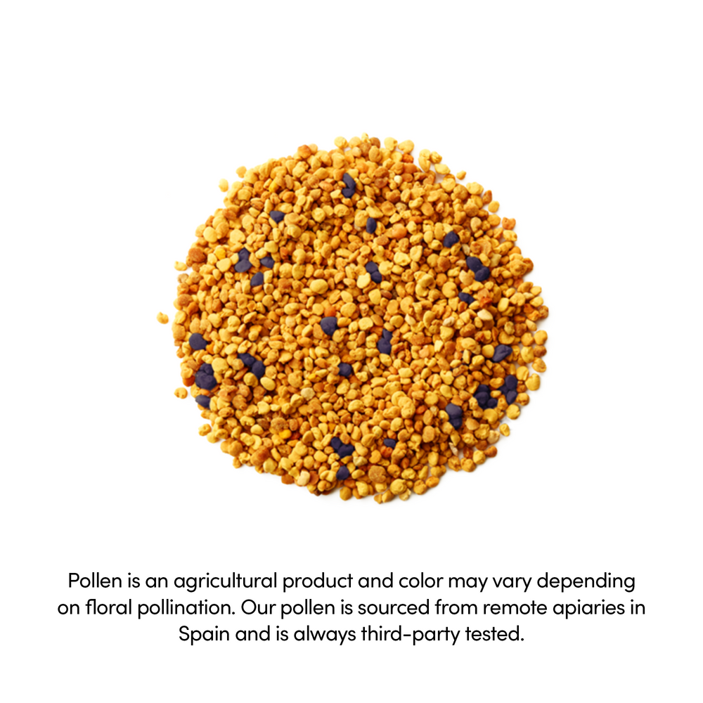 Heap of vibrant bee pollen granules, showcasing natural color variations from floral pollination. Sourced from remote