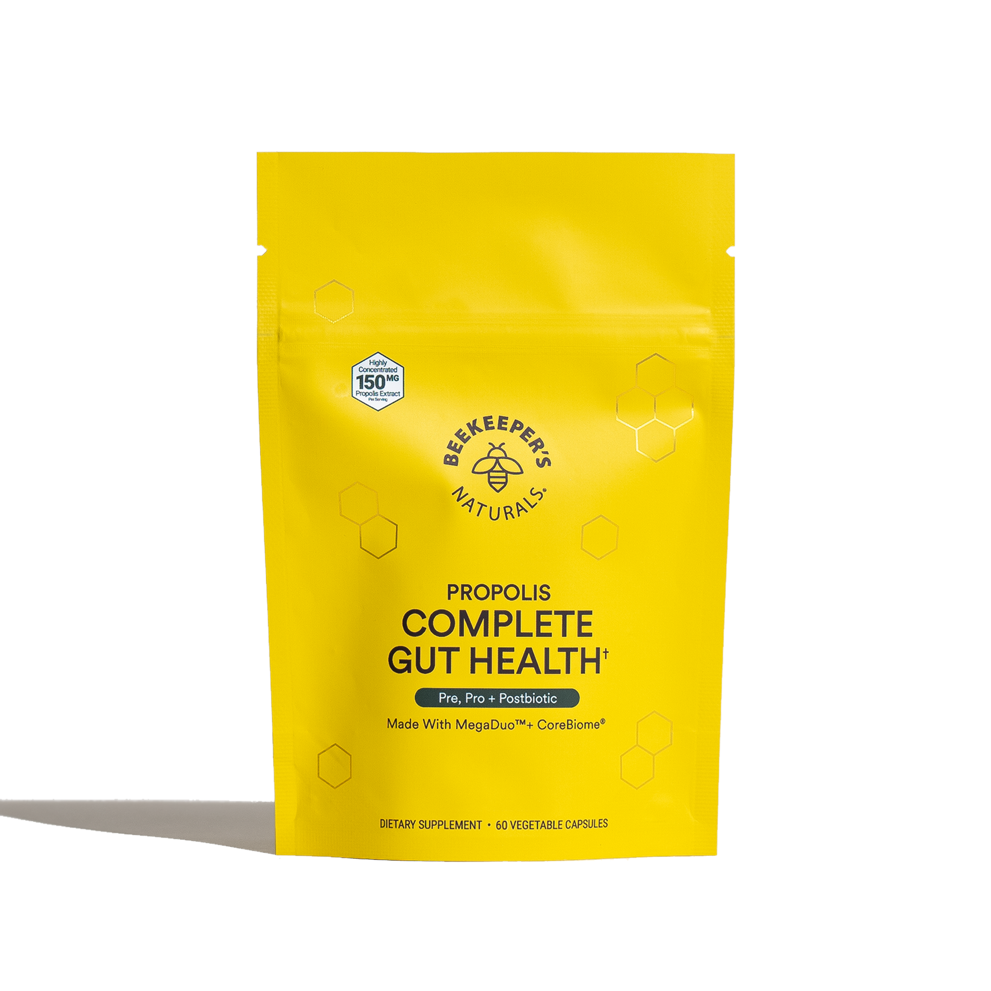 Beekeeper's Naturals Propolis Complete Gut Health supplement. Pre, Pro, Postbiotic formula with MegaDuo & CoreBiome, 60