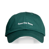 Green cap with 'Save the Bees' text on a white background