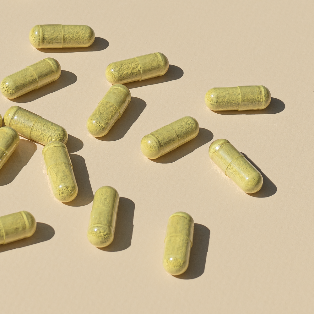 Sinus Support supplement capsules. A group of natural, herbal remedy pills.