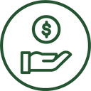 Icon that symbolizes giving a donation. Hand with money symbol over it