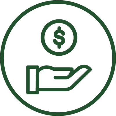 Icon that symbolizes giving a donation. Hand with money symbol over it