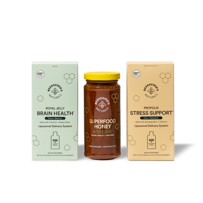 Three Beekeeper's Naturals products on a white background