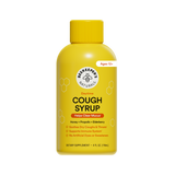 A yellow bottle of Beekeepers Naturals Cough Syrup with a yellow cap, shown on a plain white background. The label includes the brand logo, product name, and age rating.