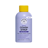 A bottle of Beekeepers Naturals Nighttime Cough Syrup with a light purple body, yellow cap, and white label, shown on a plain white background.