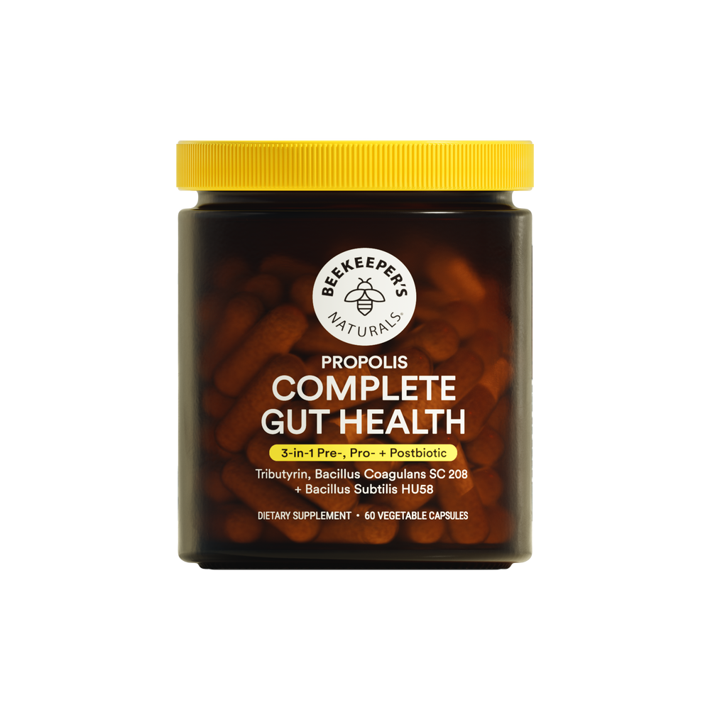 Propolis Complete Gut-Health packaging on a translucent background