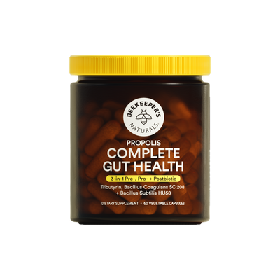 Propolis Complete Gut-Health packaging on a translucent background