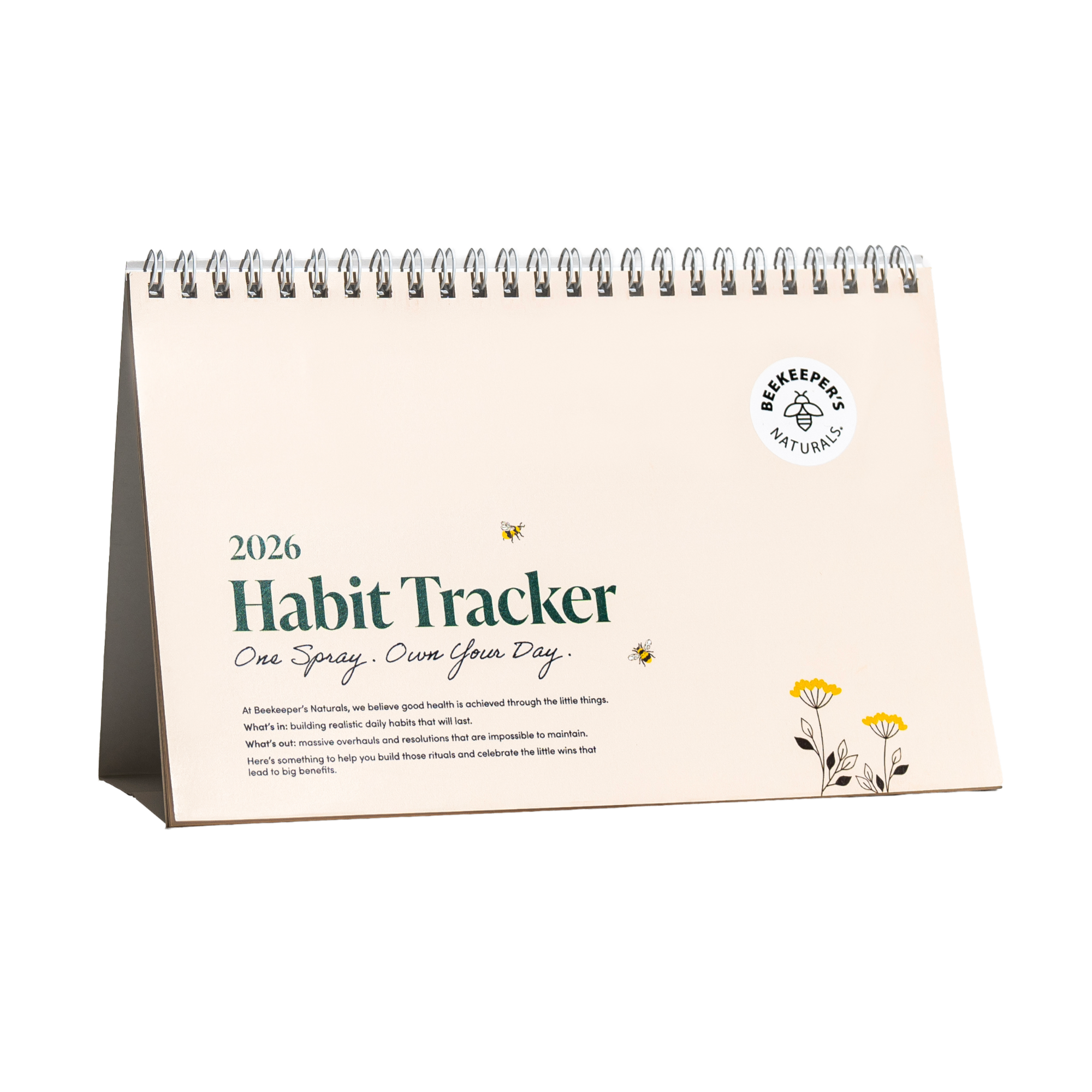 Habit tracker calendar with Beekeeper's Naturals branding on a white background