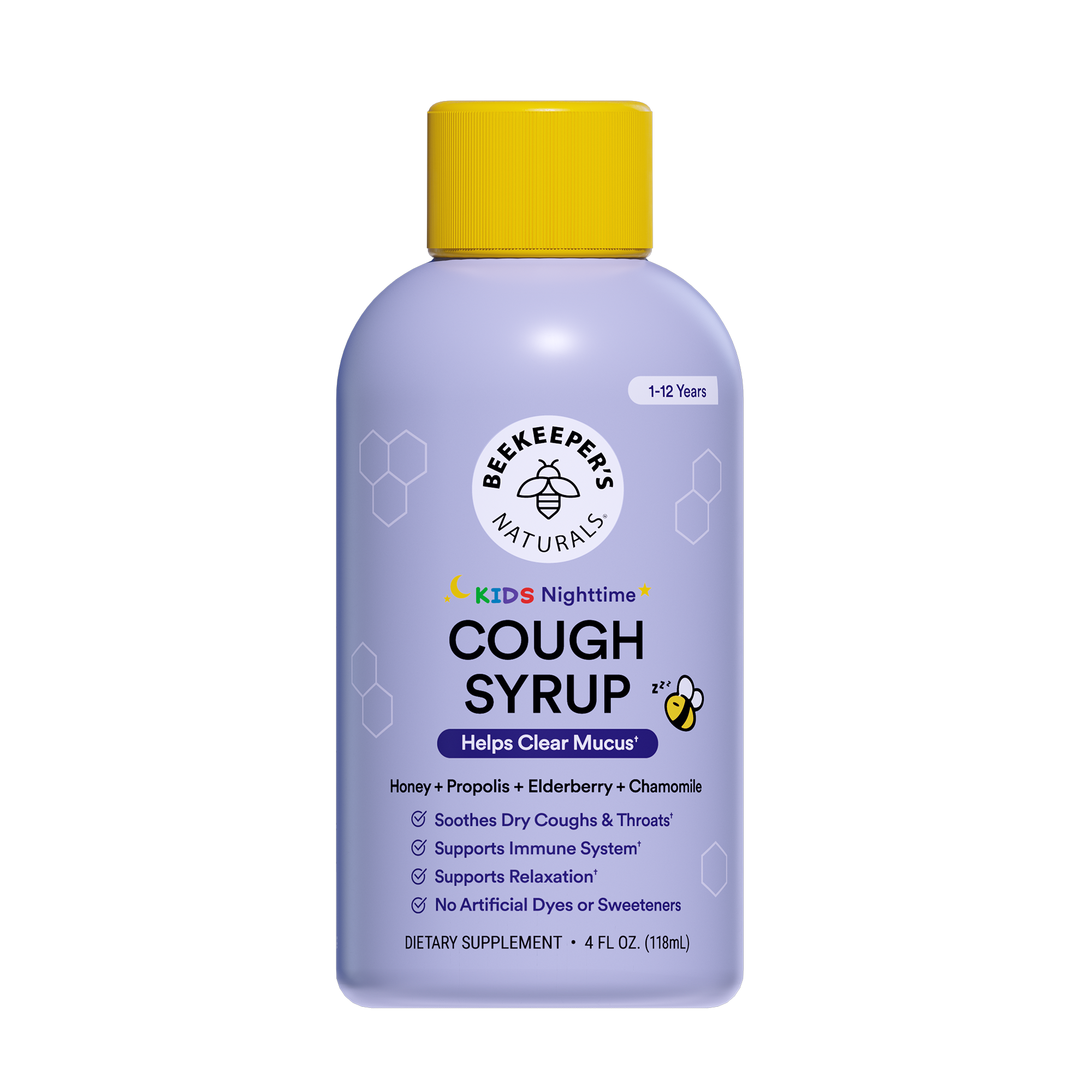 Beekeeper's Naturals Kids Nighttime Cough Syrup bottle on a white background