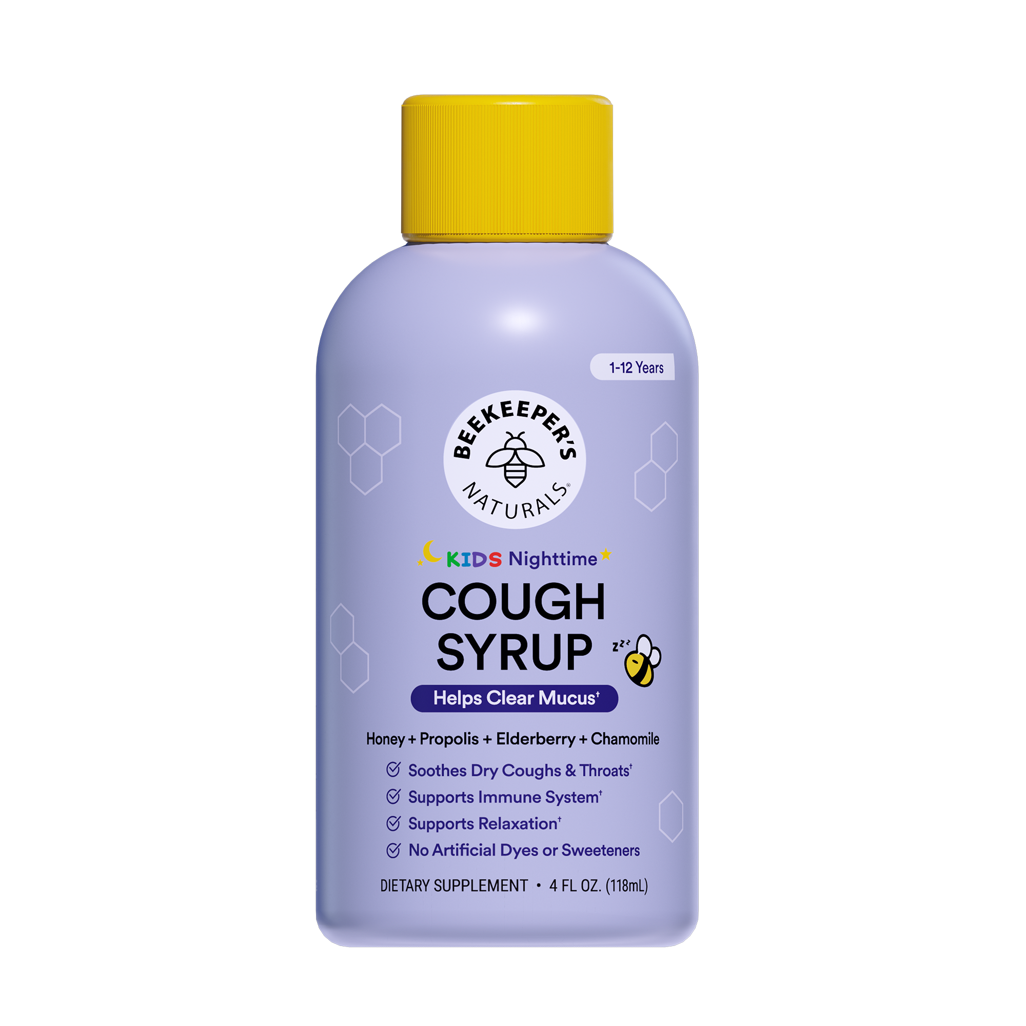Beekeeper's Naturals Kids Nighttime Cough Syrup bottle on a white background