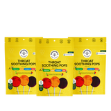 Three packages of Beekeepers Naturals Throat Soothing Pops on a white background