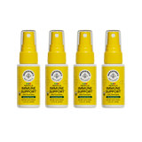 Four bottles of Beekeeper's Naturals Kid's Propolis Immune Support daily throat spray on a white background
