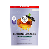 Beekeeper's Naturals Propolis Soothing Lozenges with honey and elderberry illustration on a white background.