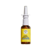 Nasal spray bottle with a yellow label on a white background