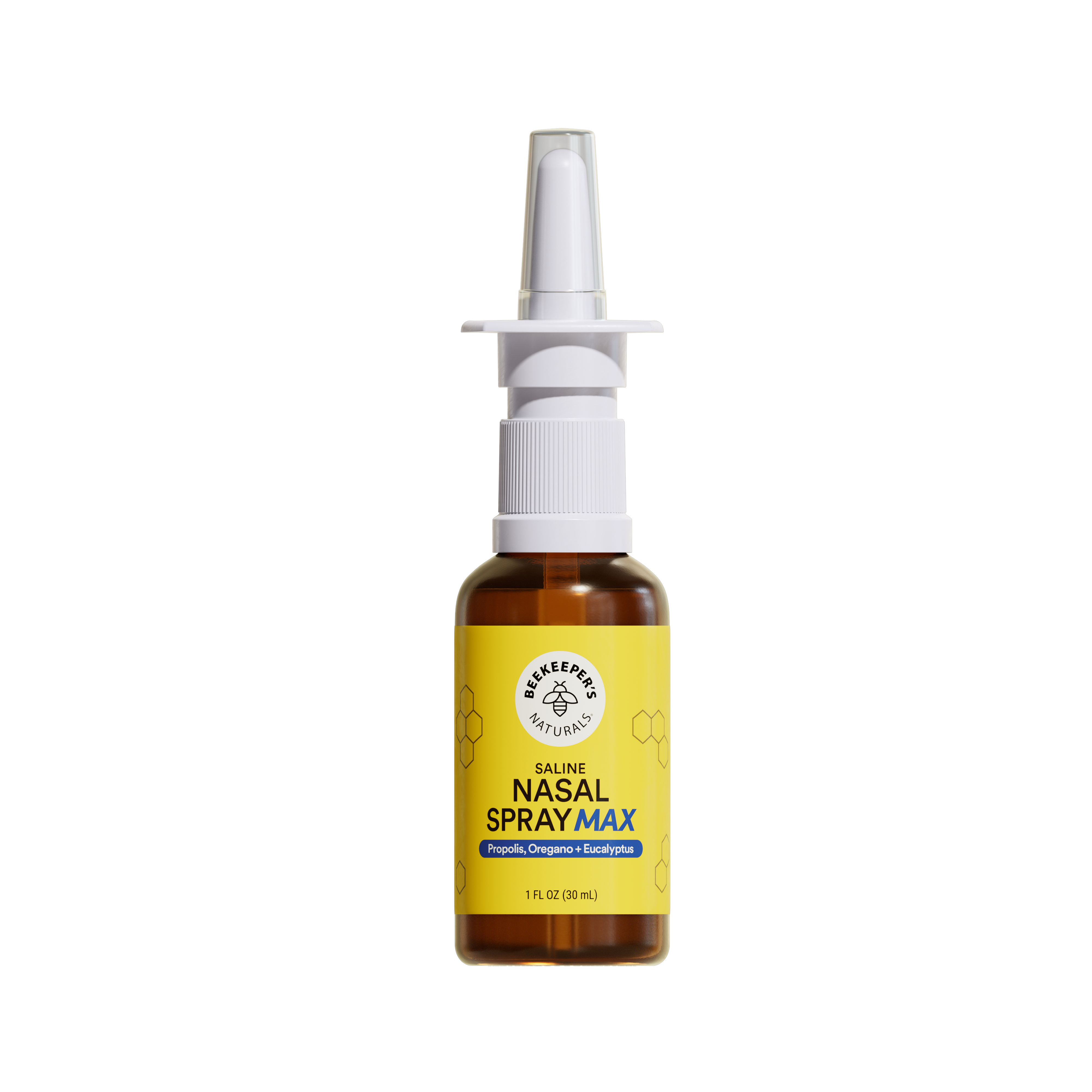 Nasal spray bottle with yellow label on a white background