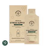Propolis Stress Support box & single packet. "Calm + Relaxation" with Ashwagandha + L-theanine. Contains 600mg Ashwagandha