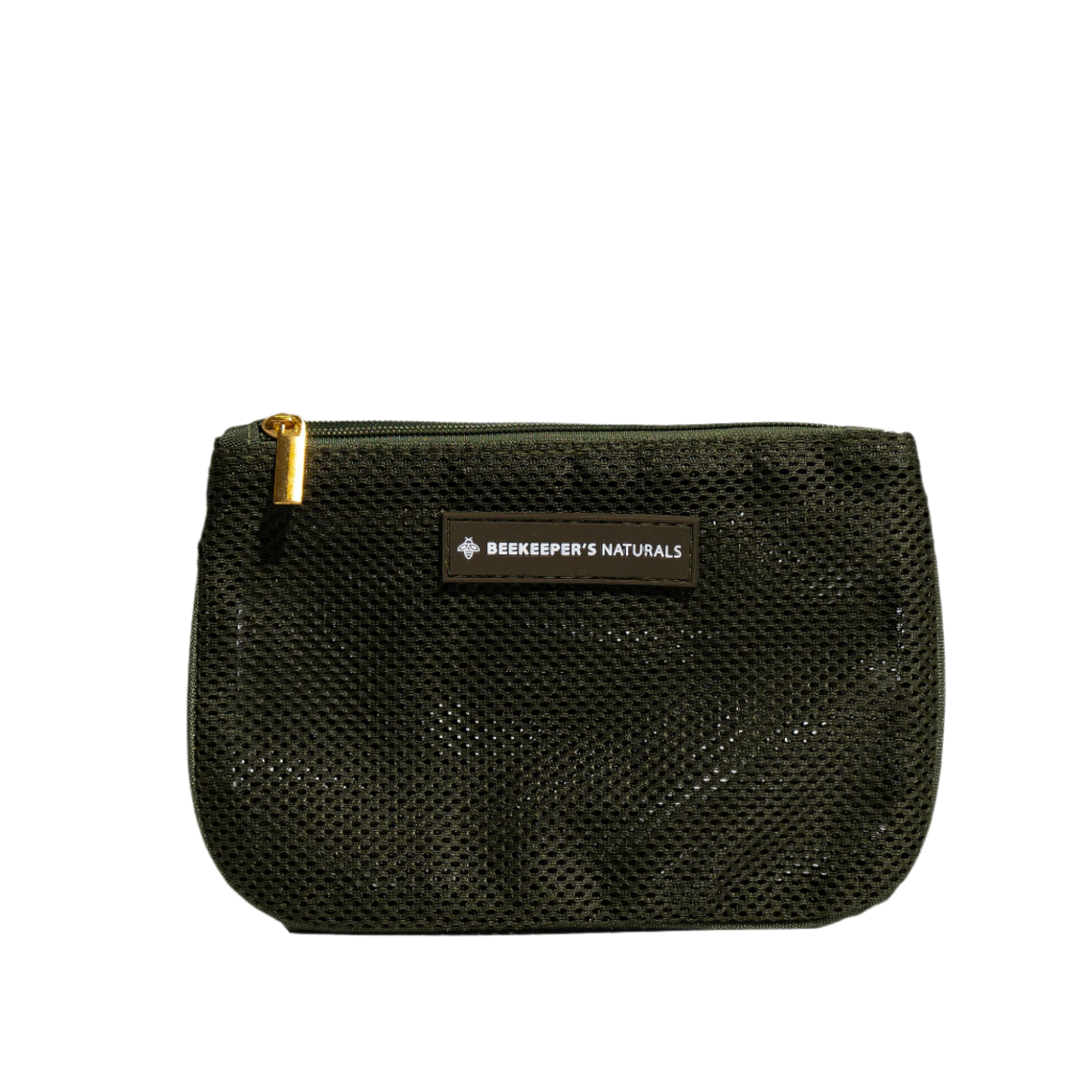 Beekeeper's Naturals mesh pouch with zipper, perfect for organizing personal care or travel essentials.